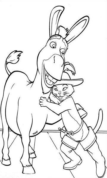 kolorowanka Shrek, Osioł i Kot w Butach malowanka do wydruku z bajki dla dzieci, do pokolorowania kredkami, obrazek nr 7